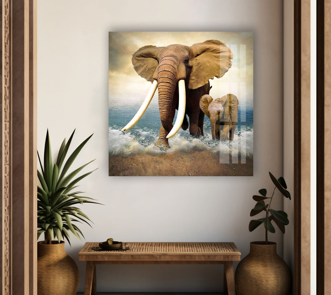 Ocean Elephants Glass Wall Art custom glass photo prints, large glass prints