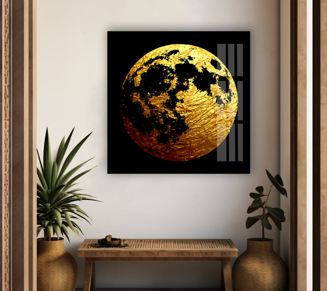 Golden Moon Glass Wall Art, glass photo prints, glass picture prints