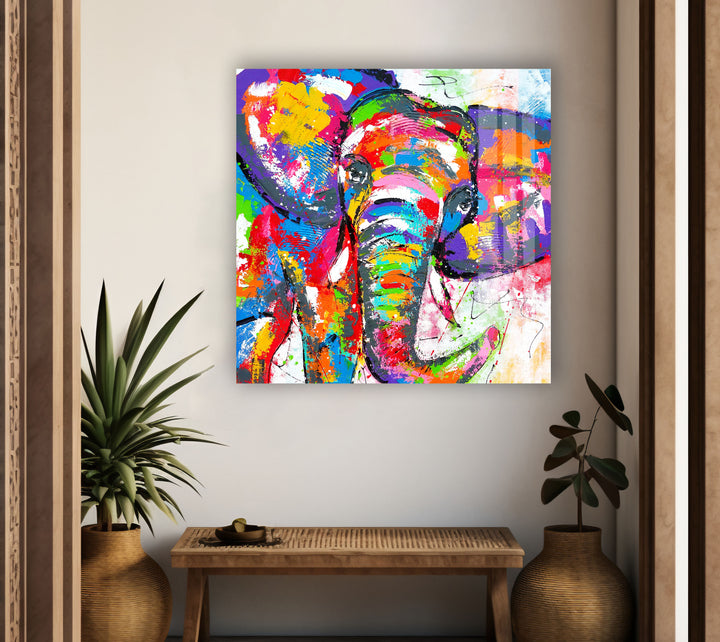 Colored Elephant Art Glass Wall Art custom glass pictures, glass art prints