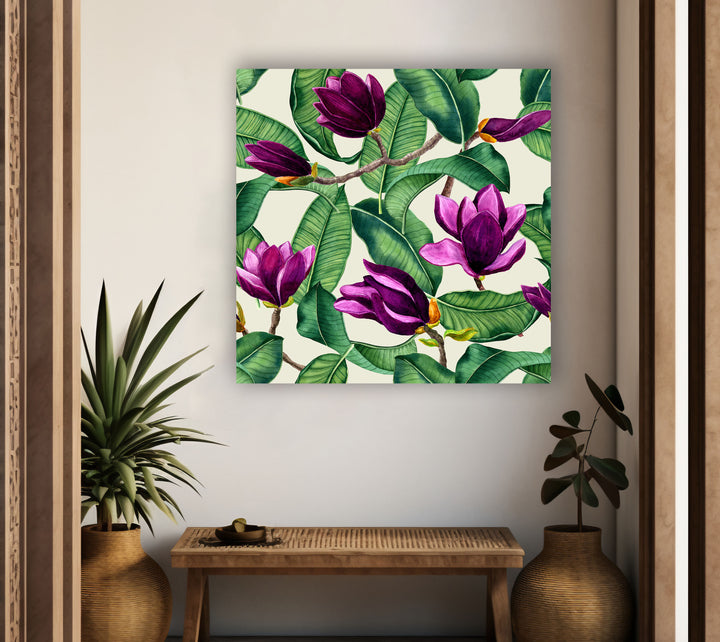 Watercolor Purple Magnolia Flower Glass Wall Art, art glass wall art, glass wall art pictures
