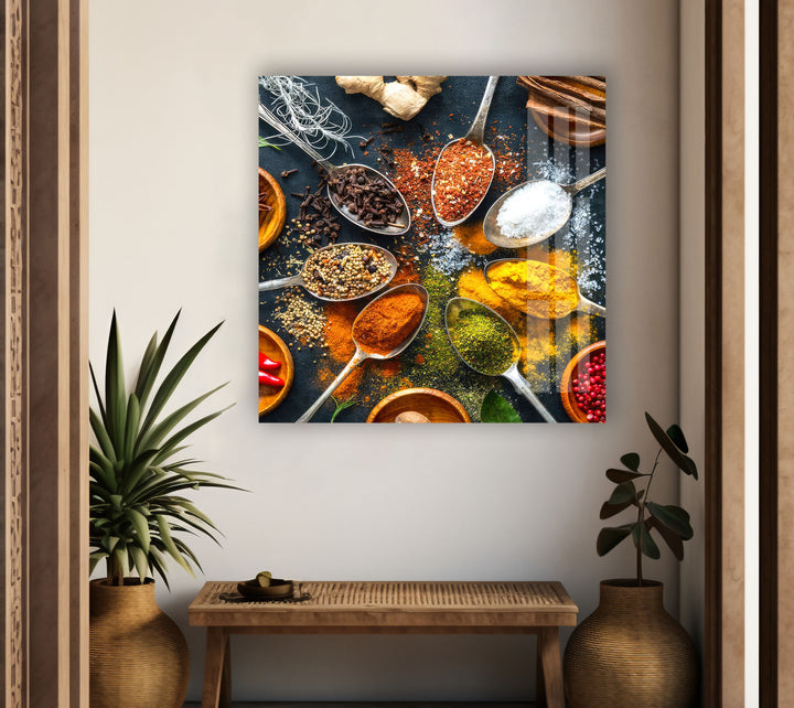 Indian Spices Glass Wall Art,photo print on glass, prints on glass wall art