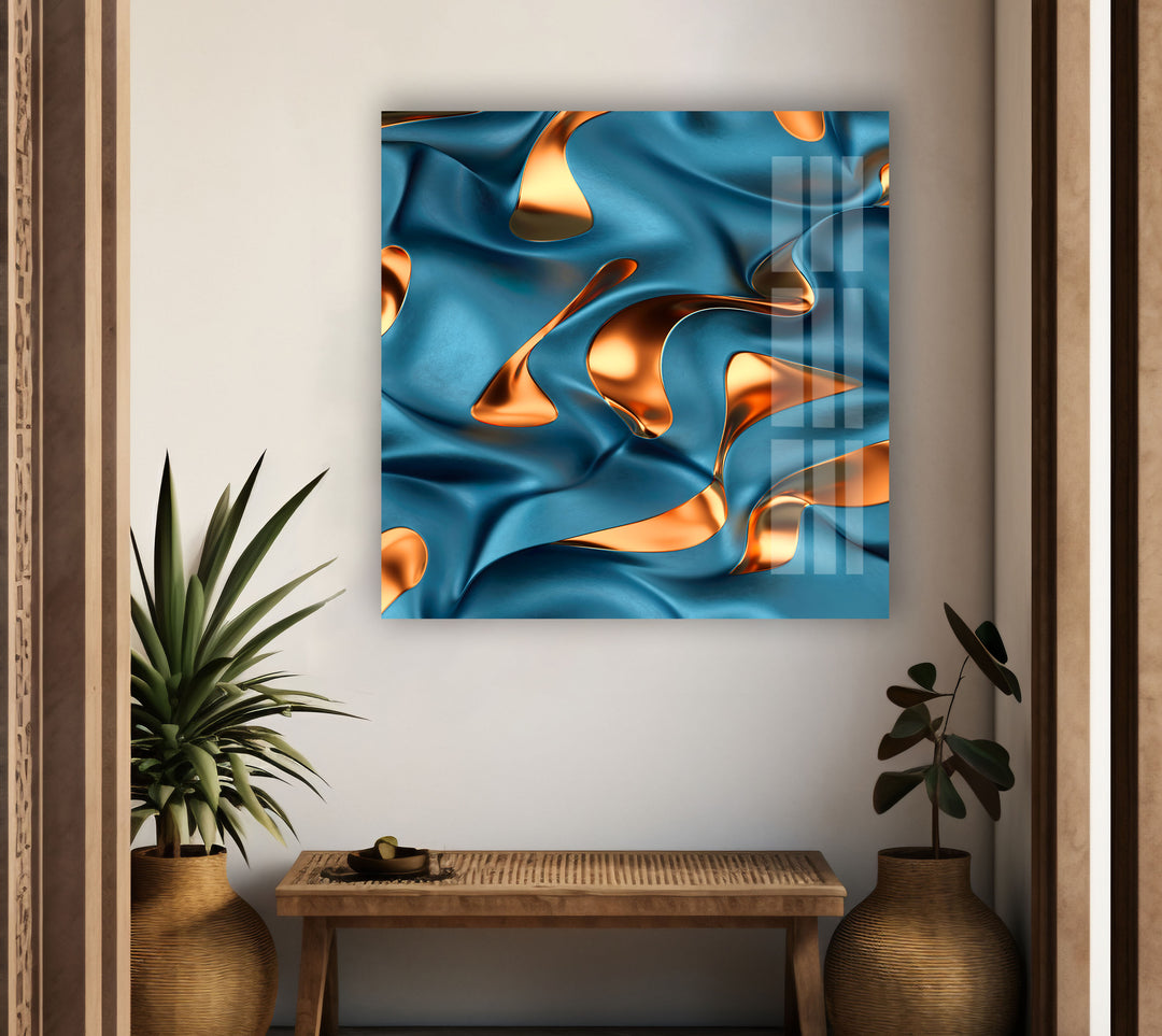 Bronze Blue Abstract Tempered Glass Wall Art