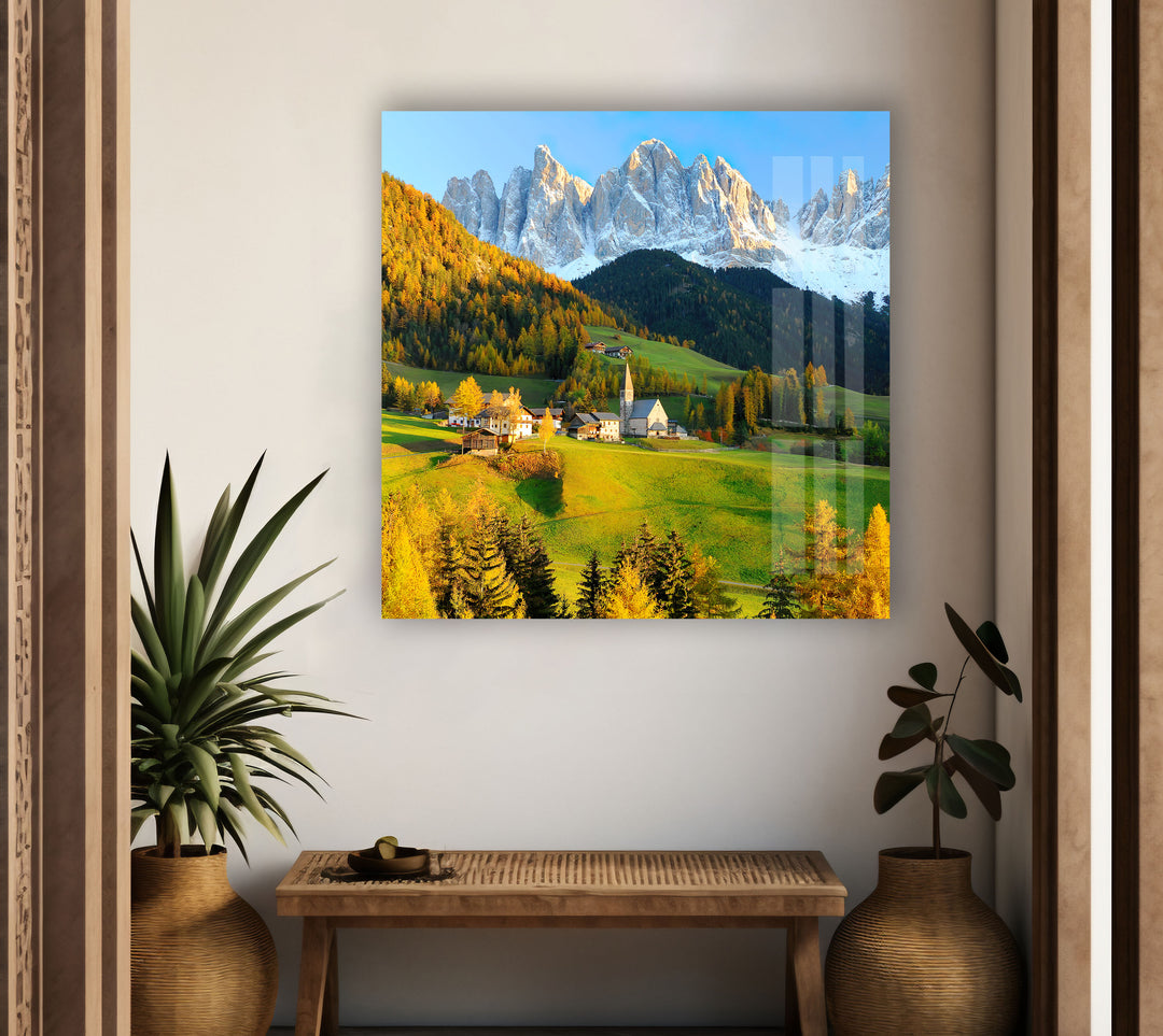 Val Di Funes Landscape Glass Wall Art custom glass pictures, glass art prints