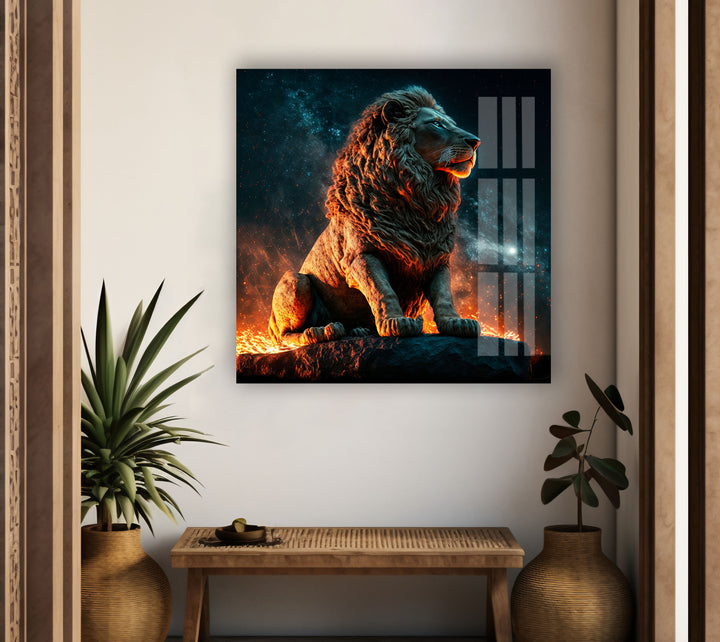 Fire Lion Glass Wall Art glass art painting, glass art for the Wall