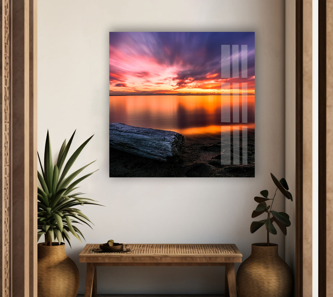 Sunset Golden & Wood Glass Wall Art Glass Printing Wall Art, Print photos on glass