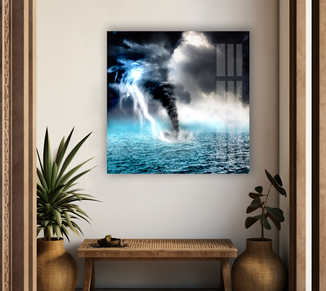 Lightning Storm On Sea Glass Wall Art glass photo prints, glass picture prints