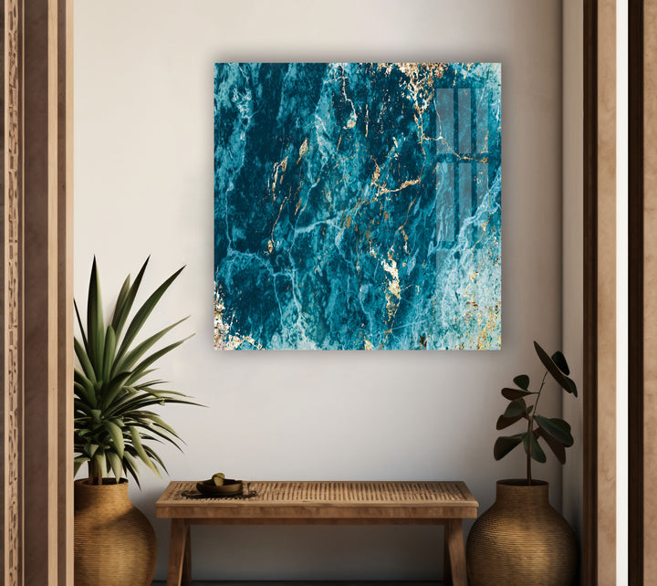 Blue Turquoise Marble Glass Wall Art