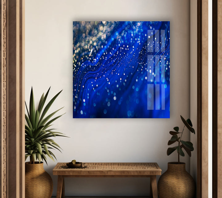 Blue Shiny Abstract Glass Wall Art custom glass pictures, glass art prints