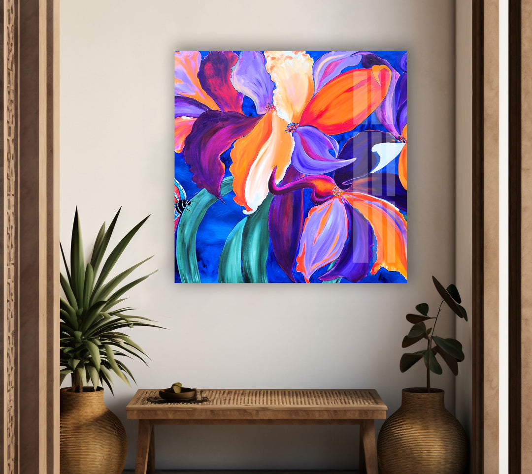 Iris Abstract Painting Glass Wall Art, photo print on glass, prints on glass wall art