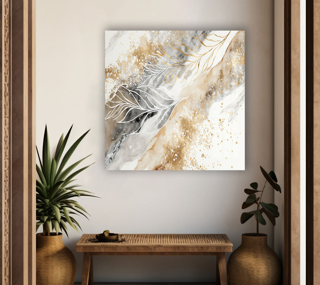 Golden Leaves Abstract Glass Wall Art