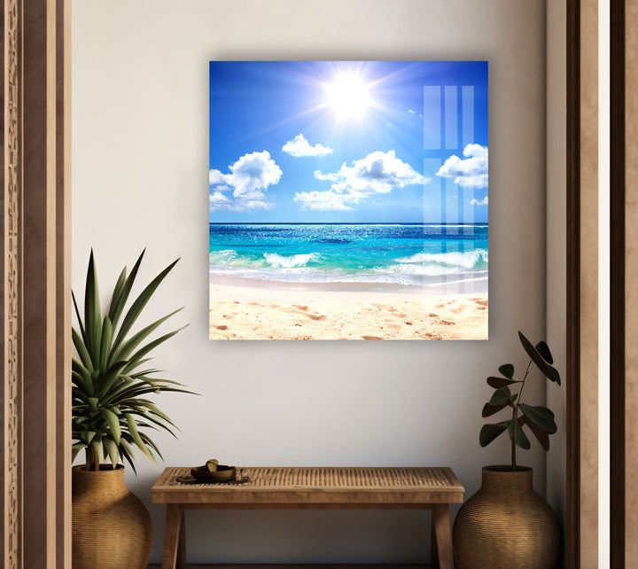 Summer Beach Landscape Glass Wall Art