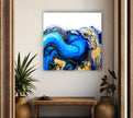 Blue Gold Marble Abstract Tempered Glass Wall Art