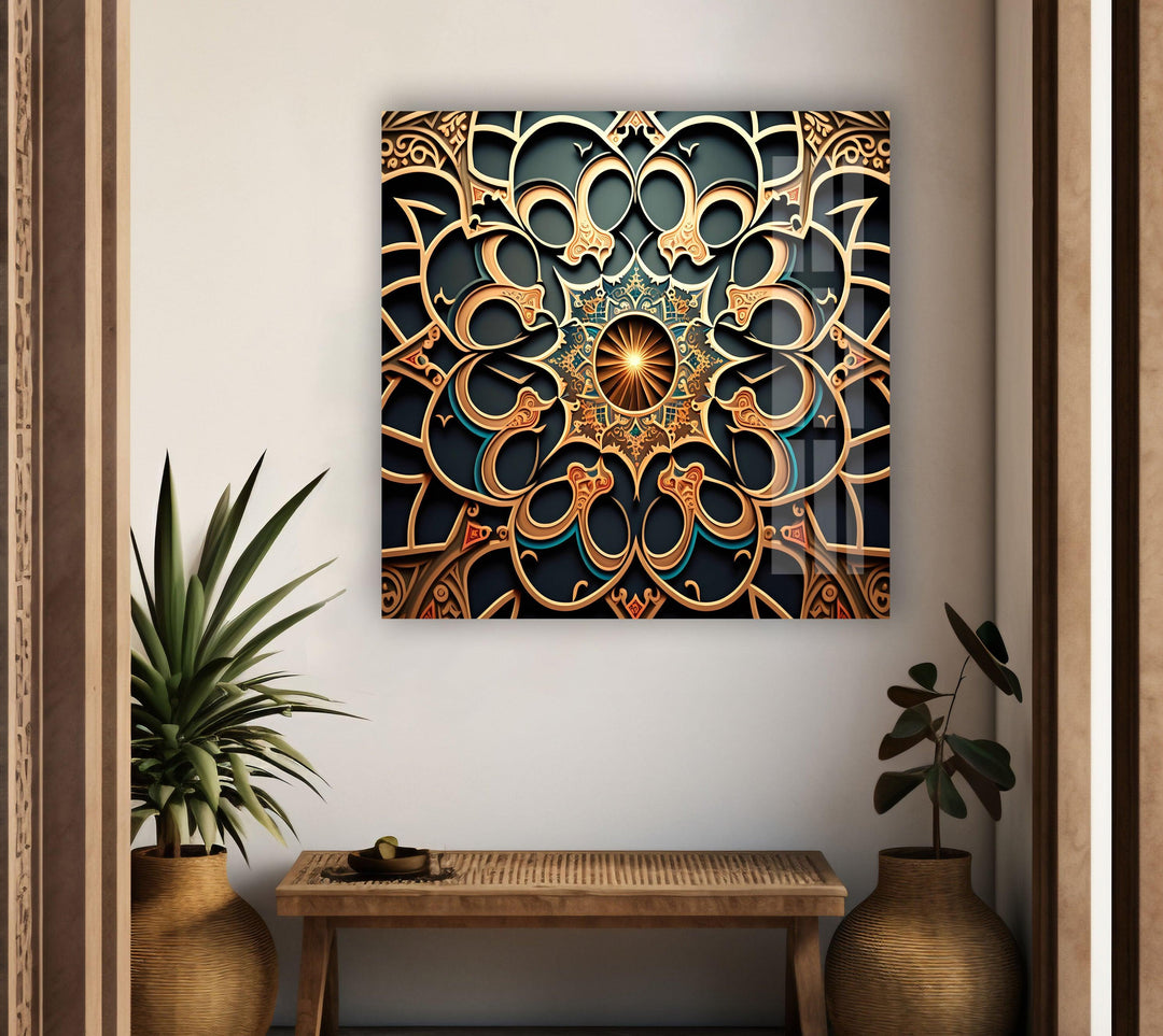 Islamic Mandala Glass Wall Art photo print on glass, prints on glass wall art