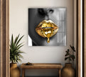 Black Woman with Gold Lips Glass Wall Art