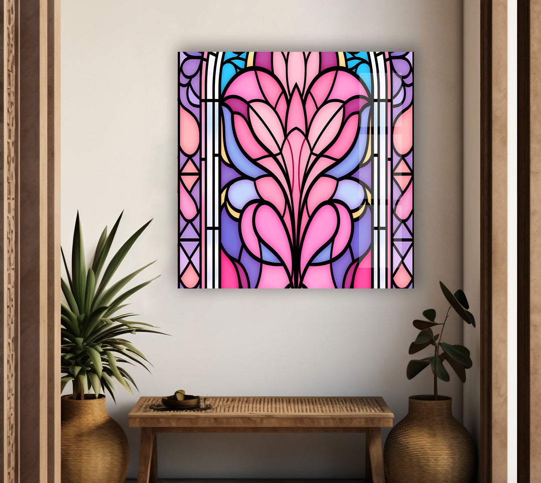 Stained Pink Floral Glass Wall Art large glass photo prints, glass wall photos