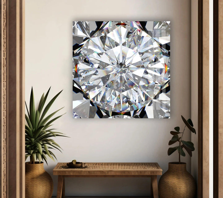 White Diamond Abstract Glass Wall Art large glass photo prints, glass wall photos
