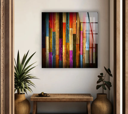 Colorful Wood Panels Glass Wall Art