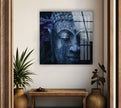 Blue Buddha Statue Stained Glass Panels Designs