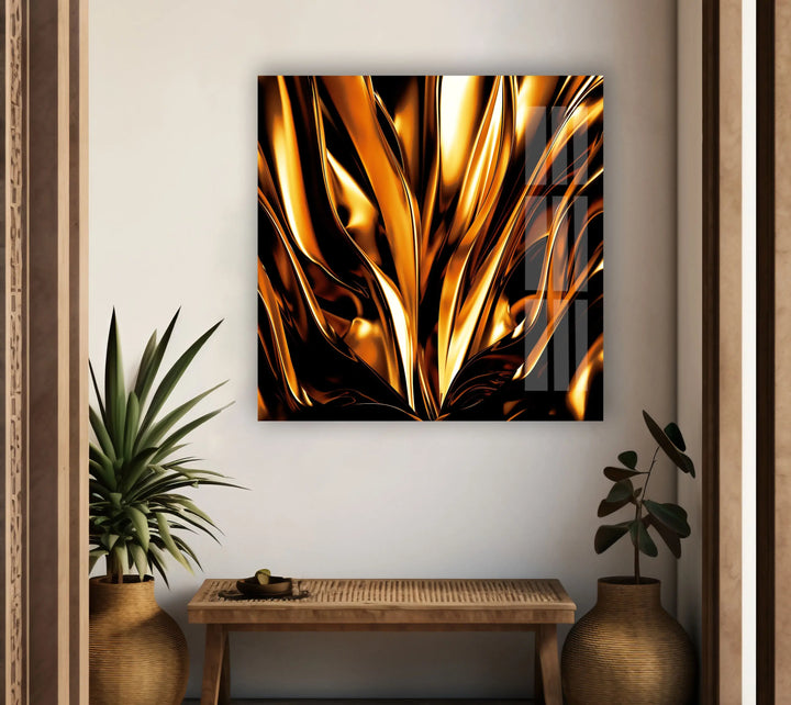 Gold fractal Glass Print Wall Art & Cool Artwork