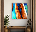 Blue Brown Abstract Tempered Glass Wall Art