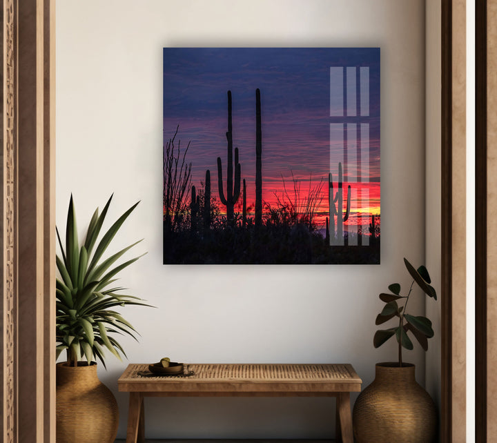 Saguaro Sunset Landscape Glass Wall Art Glass Printing Wall Art, Print photos on glass