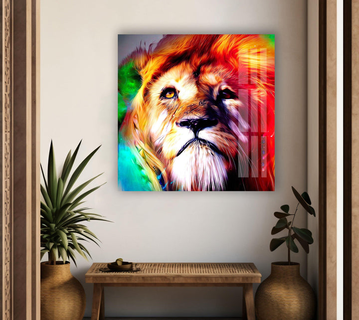 Colored Lion Glass Wall Art stained glass wall art, stained glass wall decor