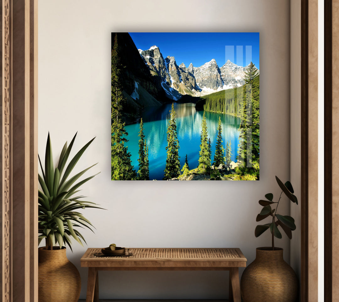 Moraine Lake Nature Glass Wall Art picture on glass wall art, photos printed on glass