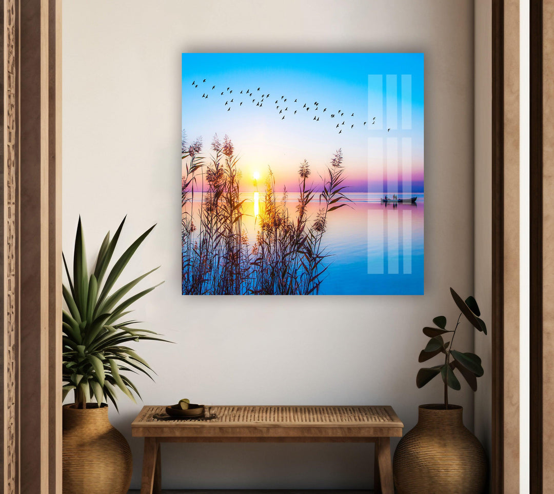 Colorful Sunset On Lake Glass Wall Art large glass photo prints, glass wall photos