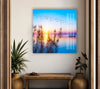 Lake Landscape with Sunset Tempered Glass Wall Art