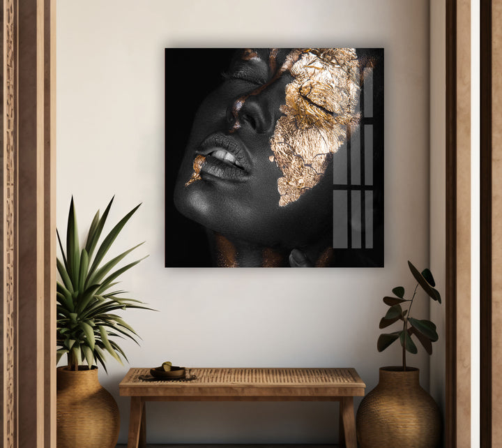 Gold Black Woman Portrait Cool Glass Art & Photo on Glass