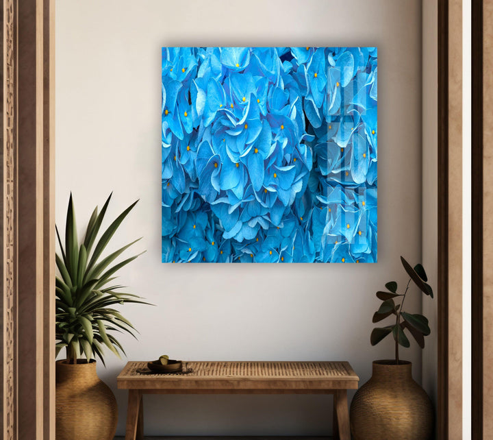 Blue Hydrangeas Glass Wall Art, Glass Printing Wall Art, Print photos on glass