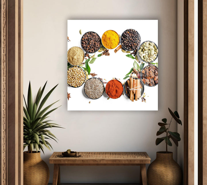 Spices Bowl Glass Wall Art, glass art painting, glass art for the Wall