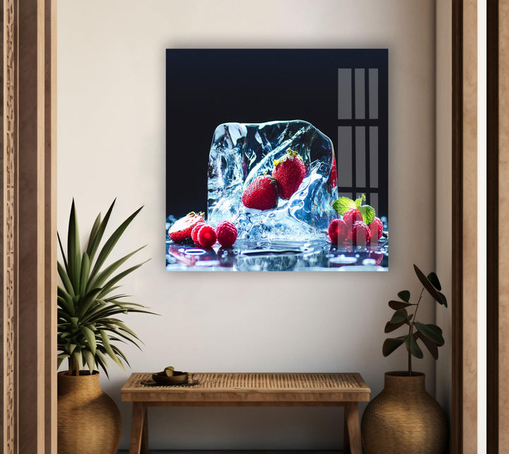 Ice Fruits Glass Wall Art, Glass Printing Wall Art, Print photos on glass