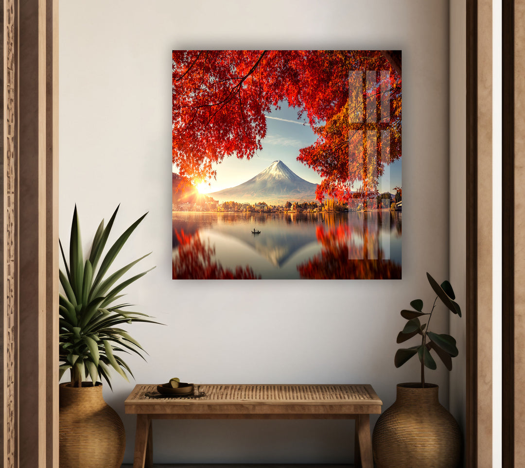 Fuji Mountain Glass Wall Art glass art painting, glass art for the Wall