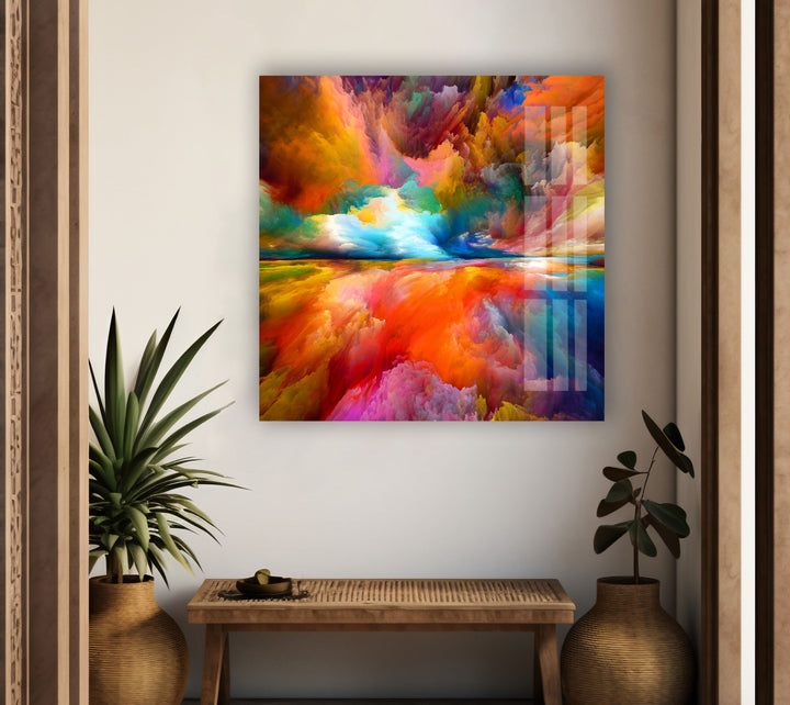 yellow  yataymix  red  pink  orange  colorful  blue  Wall Hangings  Large Wall Art  Abstract Cloud  utilize UV printing technology  UV printing technology  glass wall art pieces are distinctive and also durable  Abstract Clouds Tempered Glass Wall Art  art glass  glass  glass artwork clouds