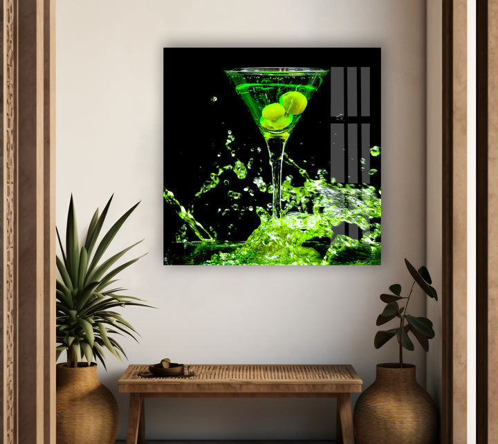 Martini With Olives Glass Wall Art, glass art painting, glass art for the Wall