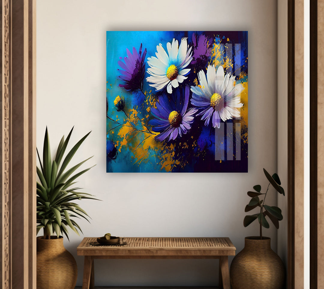 Painting Of Daisies Glass Wall Art, Glass Printing Wall Art, Print photos on glass