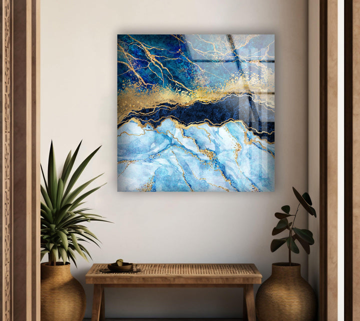 Turquoise Marble&Gold Veins Glass Wall Art, Glass Printing Wall Art, Print photos on glass