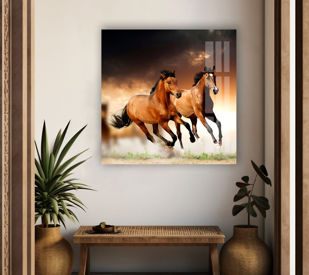 Wild Horses Running Glass Wall Art photo print on glass, prints on glass wall art