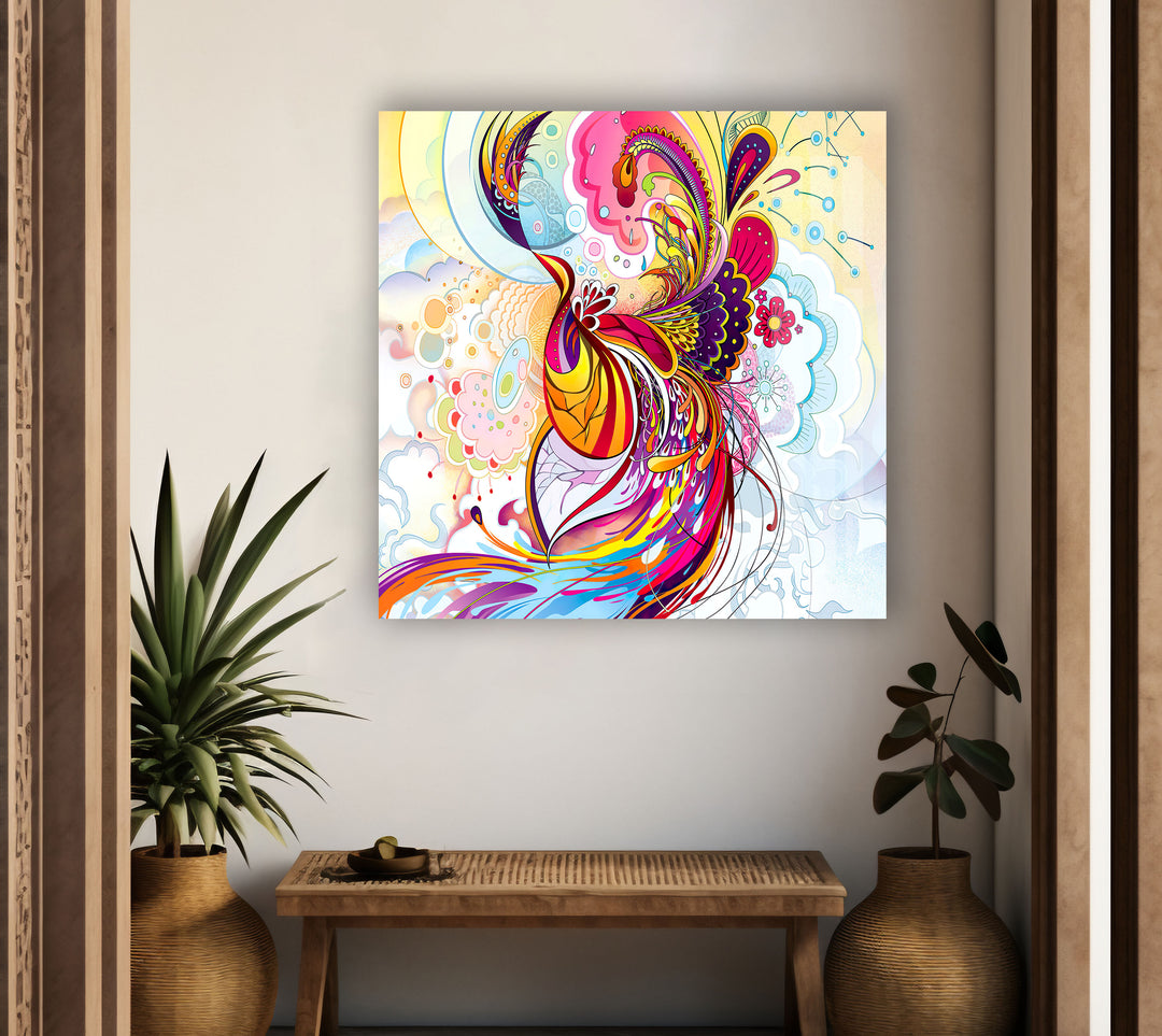 Abstract Pink Phoenix Glass Wall Art picture on glass wall art, photos printed on glass
