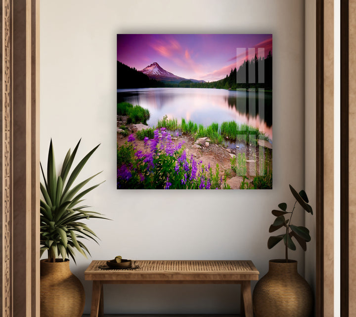 Sunset Purple Over Sea Glass Wall Art picture on glass wall art, photos printed on glass