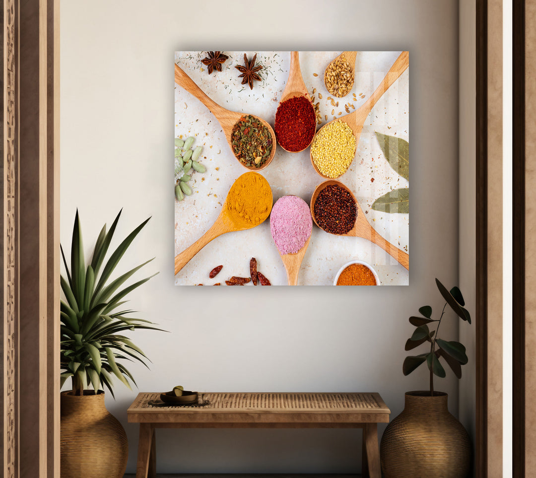 Mix Indian Spices Glass Wall Art, photo print on glass, prints on glass wall art