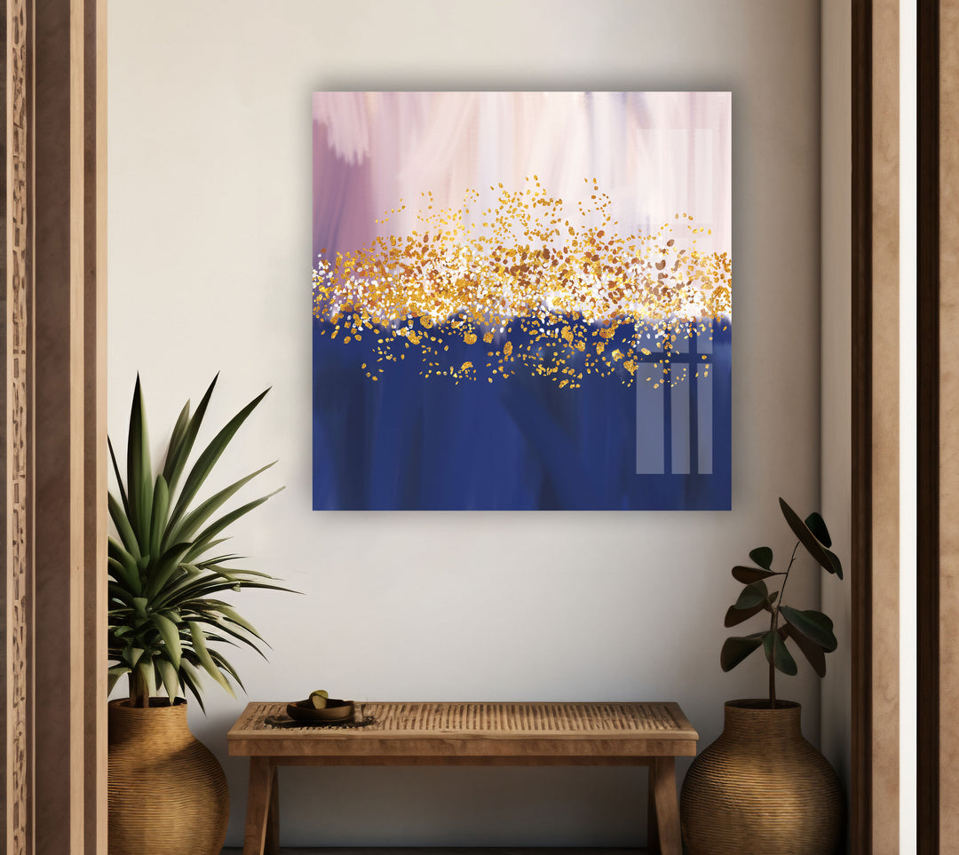 Abstract Blue and Golden Glass Wall Art, large glass photo prints, glass wall photos