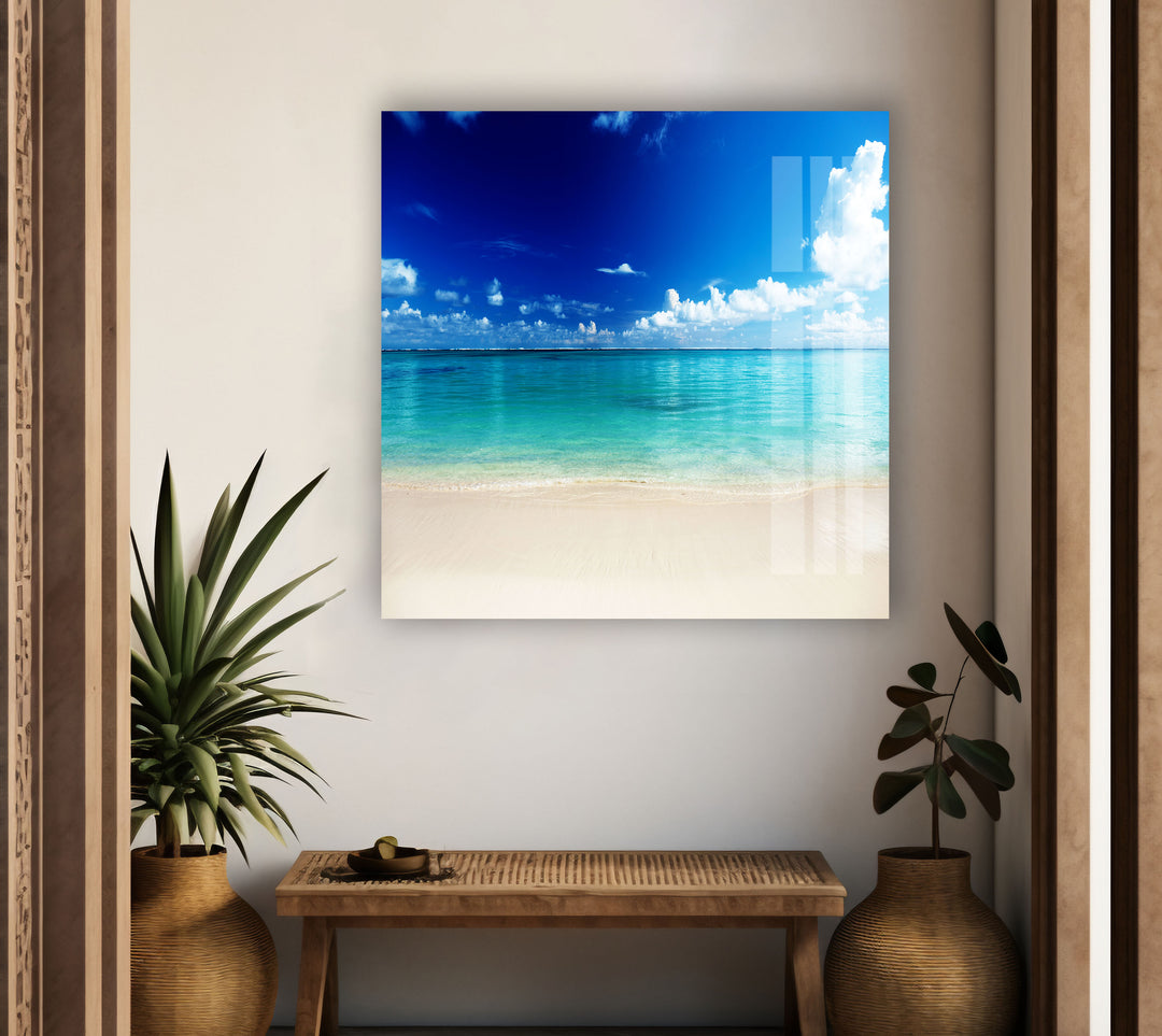 Tropical Maldives Beach Glass Wall Art