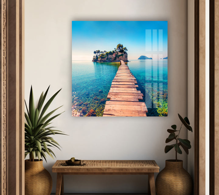 Sea Landscape With Pier Glass Wall Art print on glass, glass printed photos