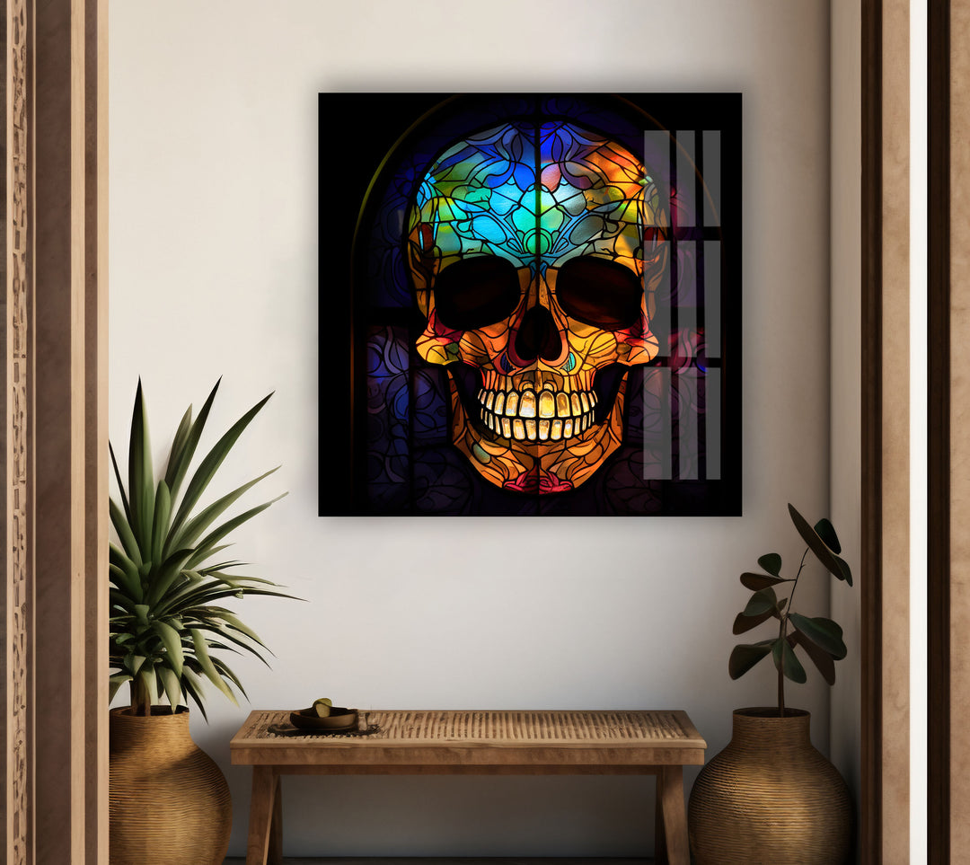 Orange Skull Glass Wall Art & Cool Home Decor