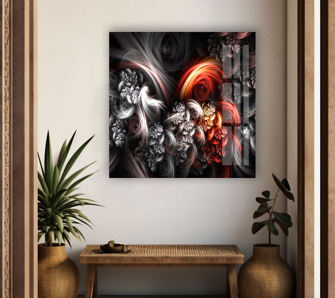 Black and Red Fractal Glass Wall Art , custom glass photo prints, large glass prints