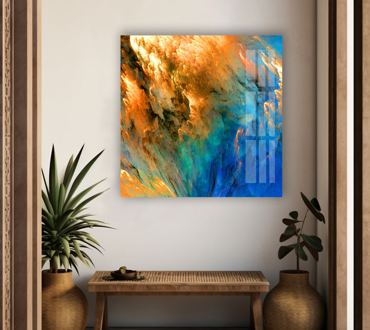 Blue Gold Abstract Tempered Glass Wall Art - MyPhotoStation