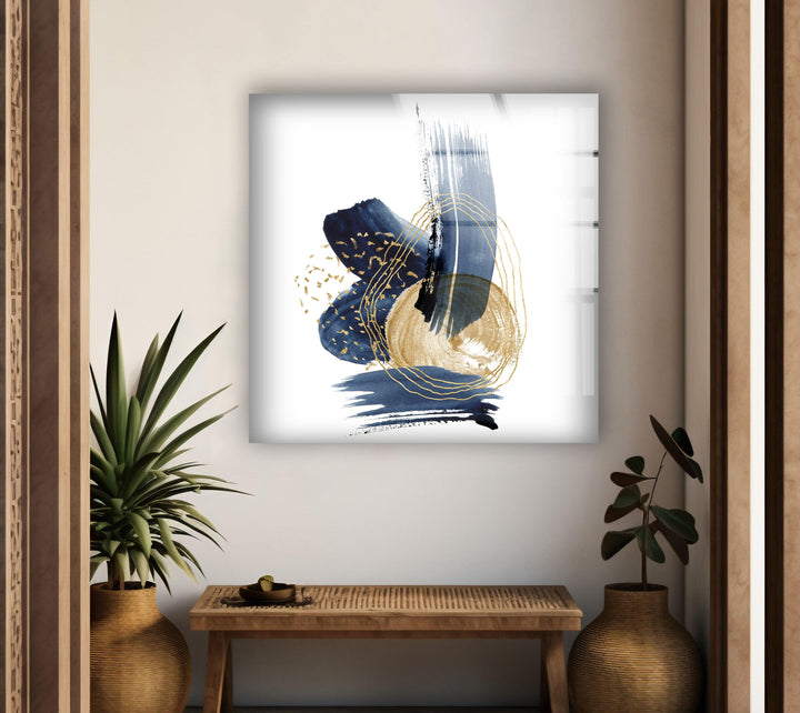 Blue Gold Abstract Painting Glass Wall Art glass photo prints, glass picture prints