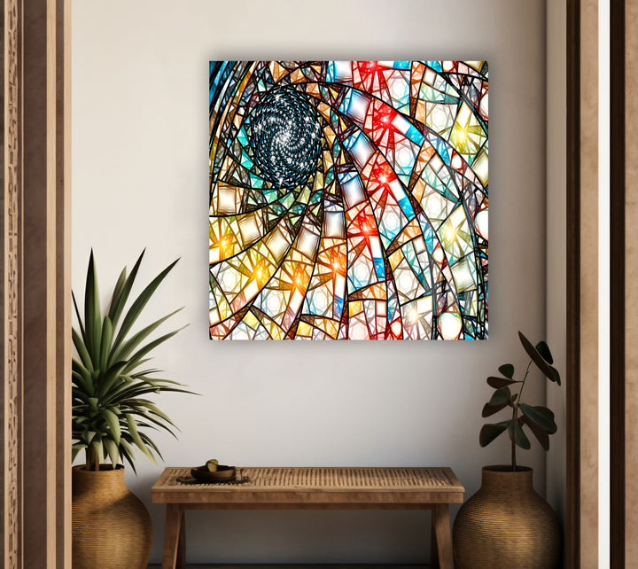 Stained Fractal Art Glass Wall Art print picture on glass, Tempered Glass Wall Art